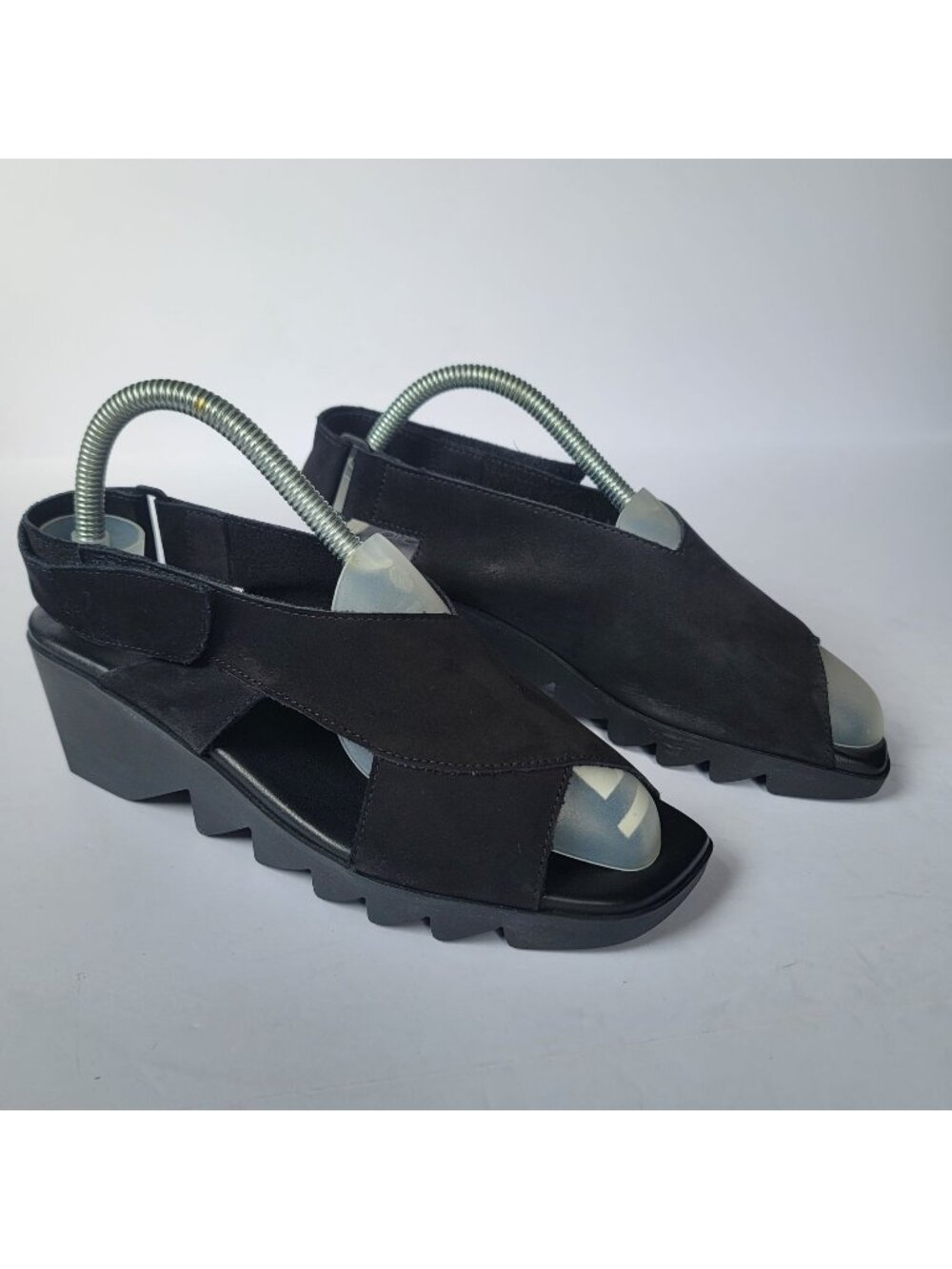 Arche Black Nubuck Slingback Sandals Comfort Wedge Open Toe Hook&Loop Shoes Sz 8